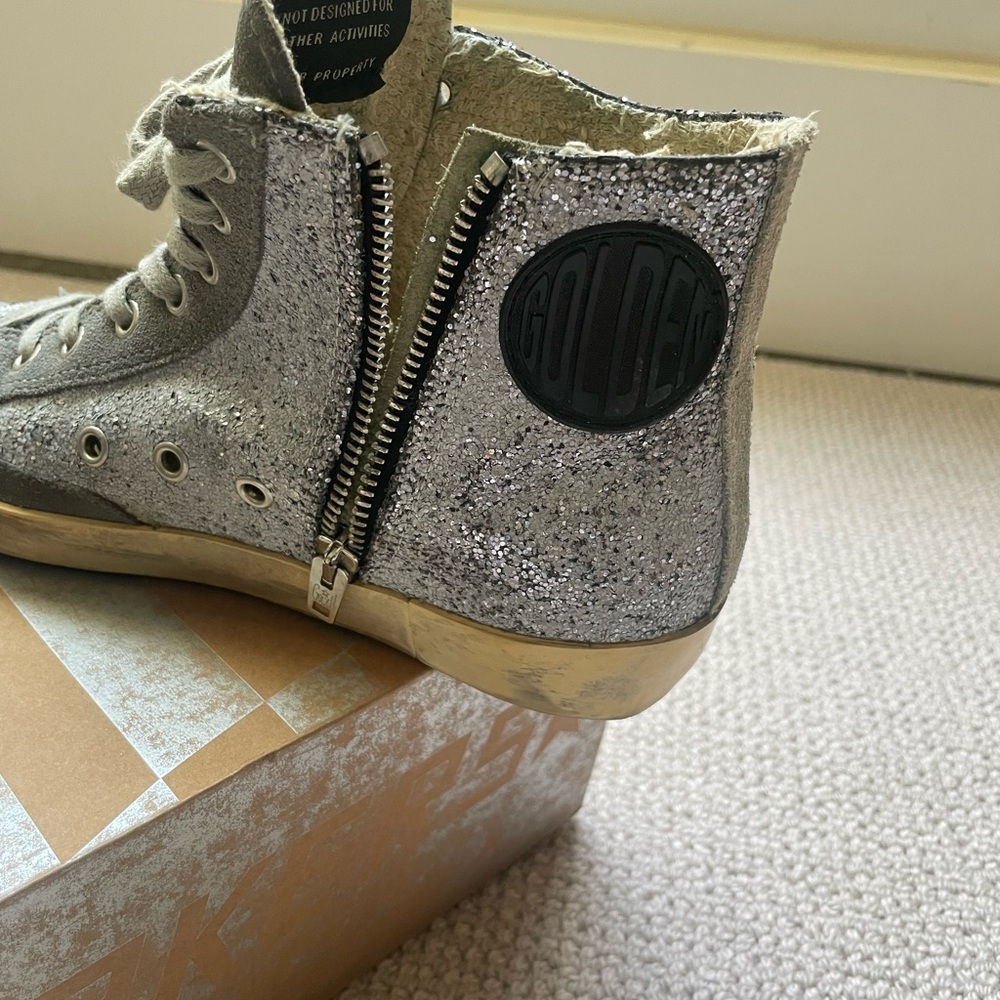 Golden Goose 38 Silver Glitter High-Top Sneakers - Picture 7 of 10
